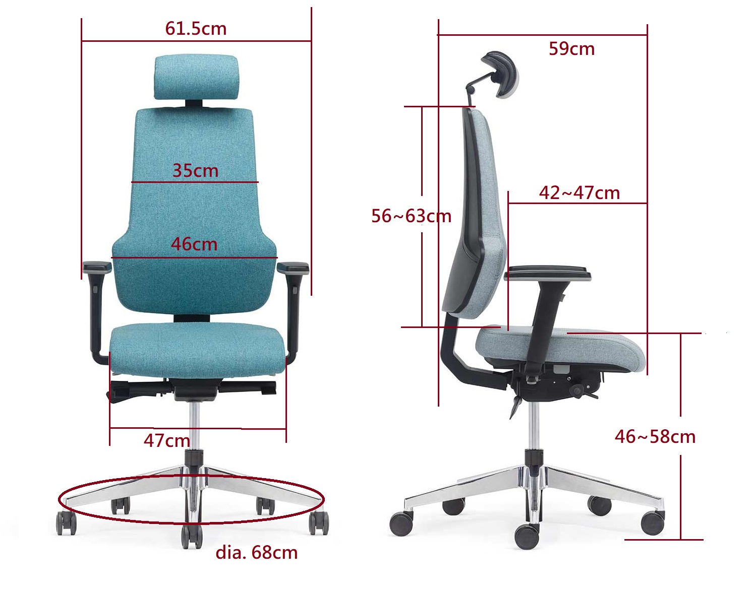 ERA_人體工學椅_電腦椅_尺寸圖示
