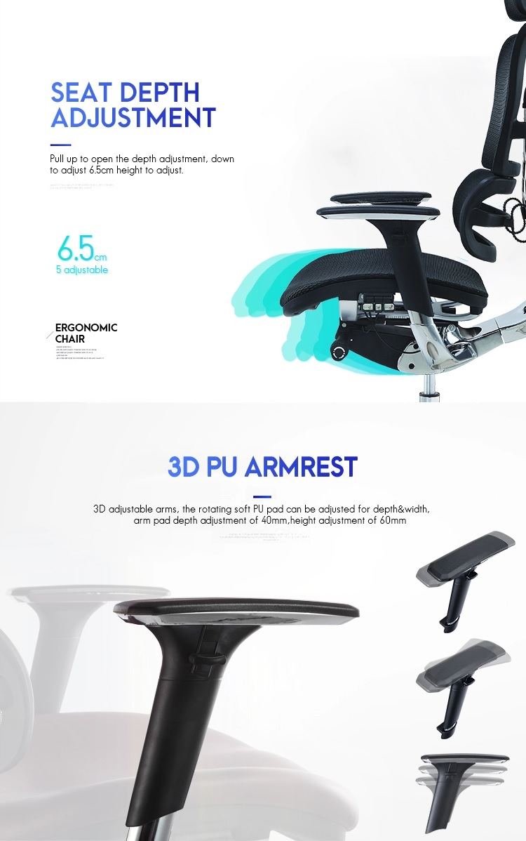 King_人體工學行政椅_備有3D扶手_坐墊可前後調節改變深度