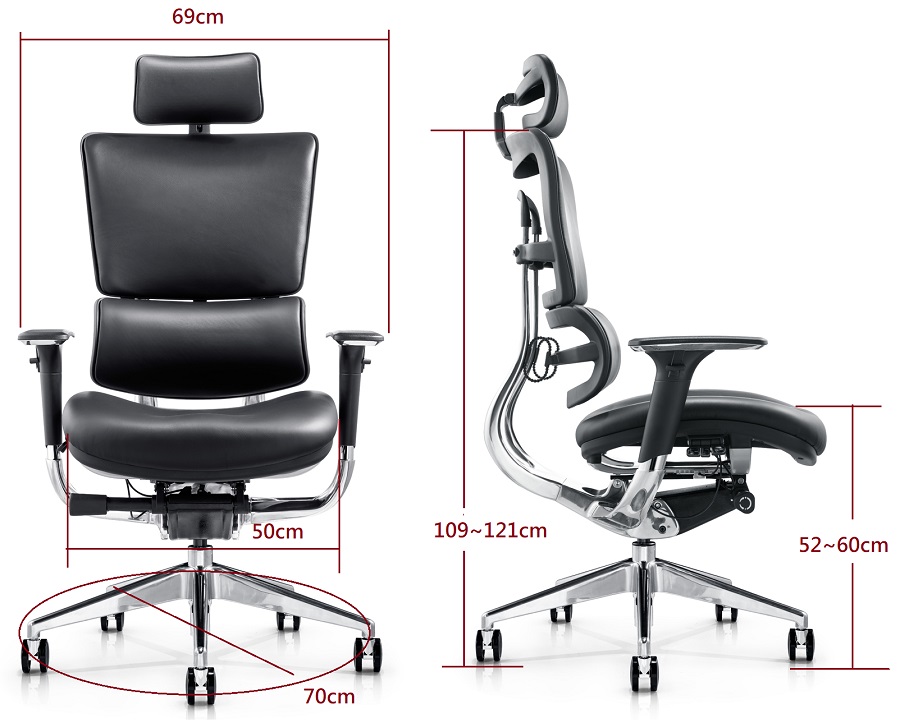 King_人體工學行政椅_尺寸圖示
