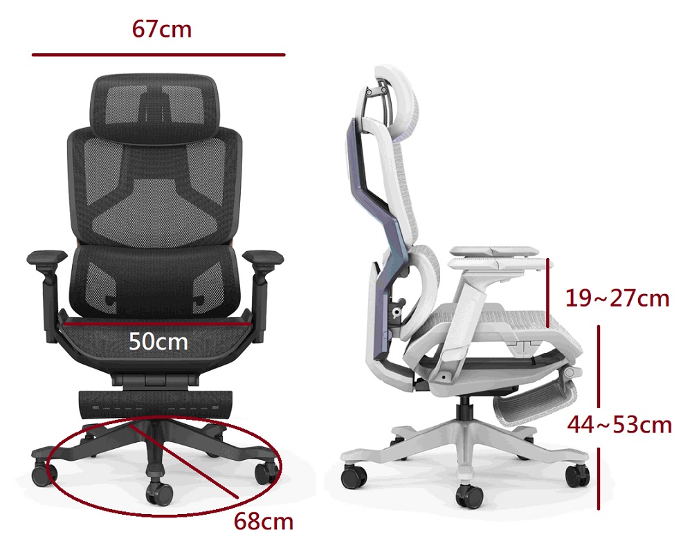 Donna_人體工學椅_尺寸圖示